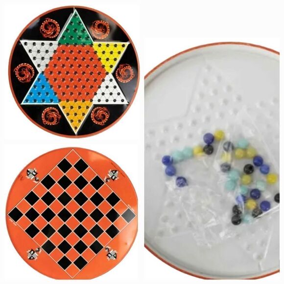💜Chinese Checkers & Checkers Combo Vintage Tin Game Set - Picture 1 of 4